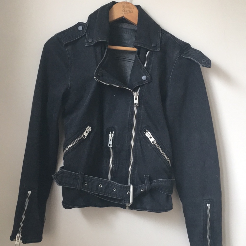Allsaints women’s long denim biker jacket